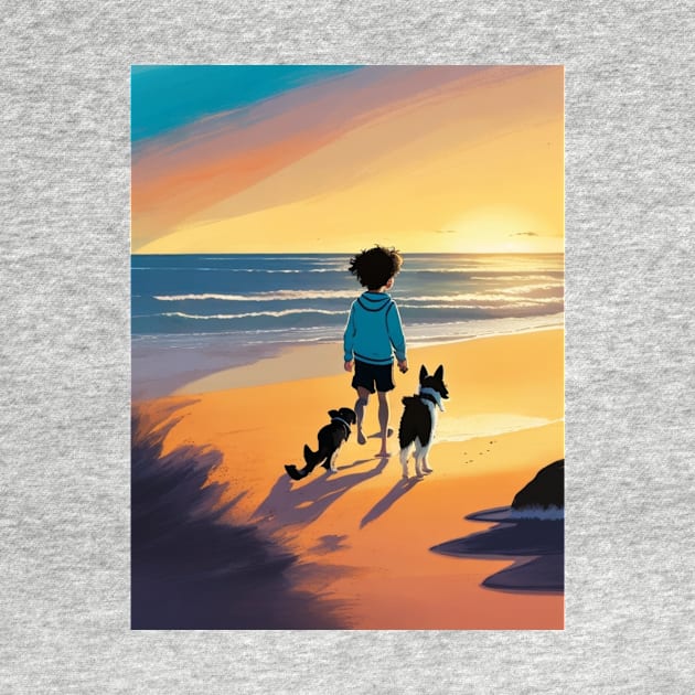 child playing with a dog on the beach. by MeriemBz